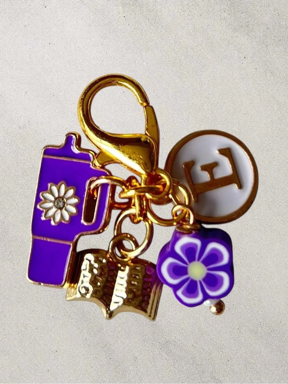 Monogram Mug Charm Keychain - Personalized Initial Letter in Gold & White